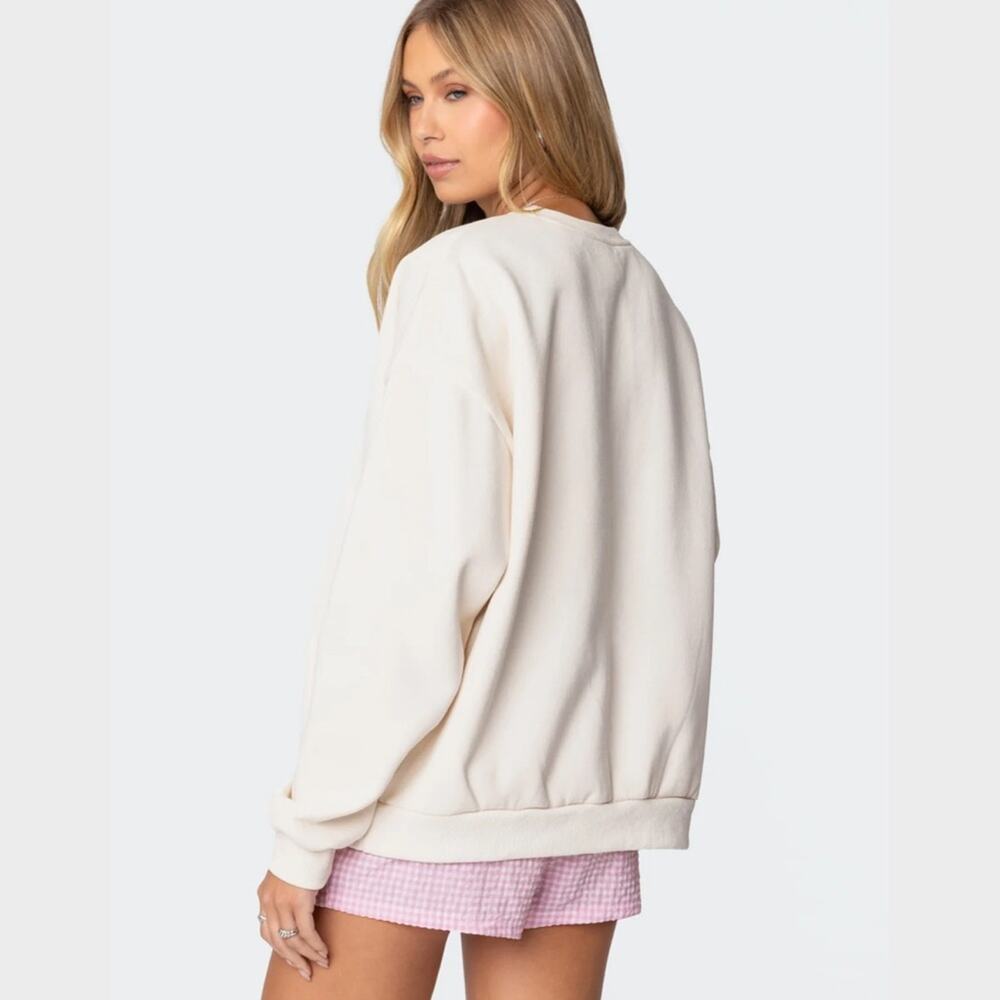 Edikted Cream Bow Brat Printed Sweatshirt NWOT XL - Picture 5 of 8